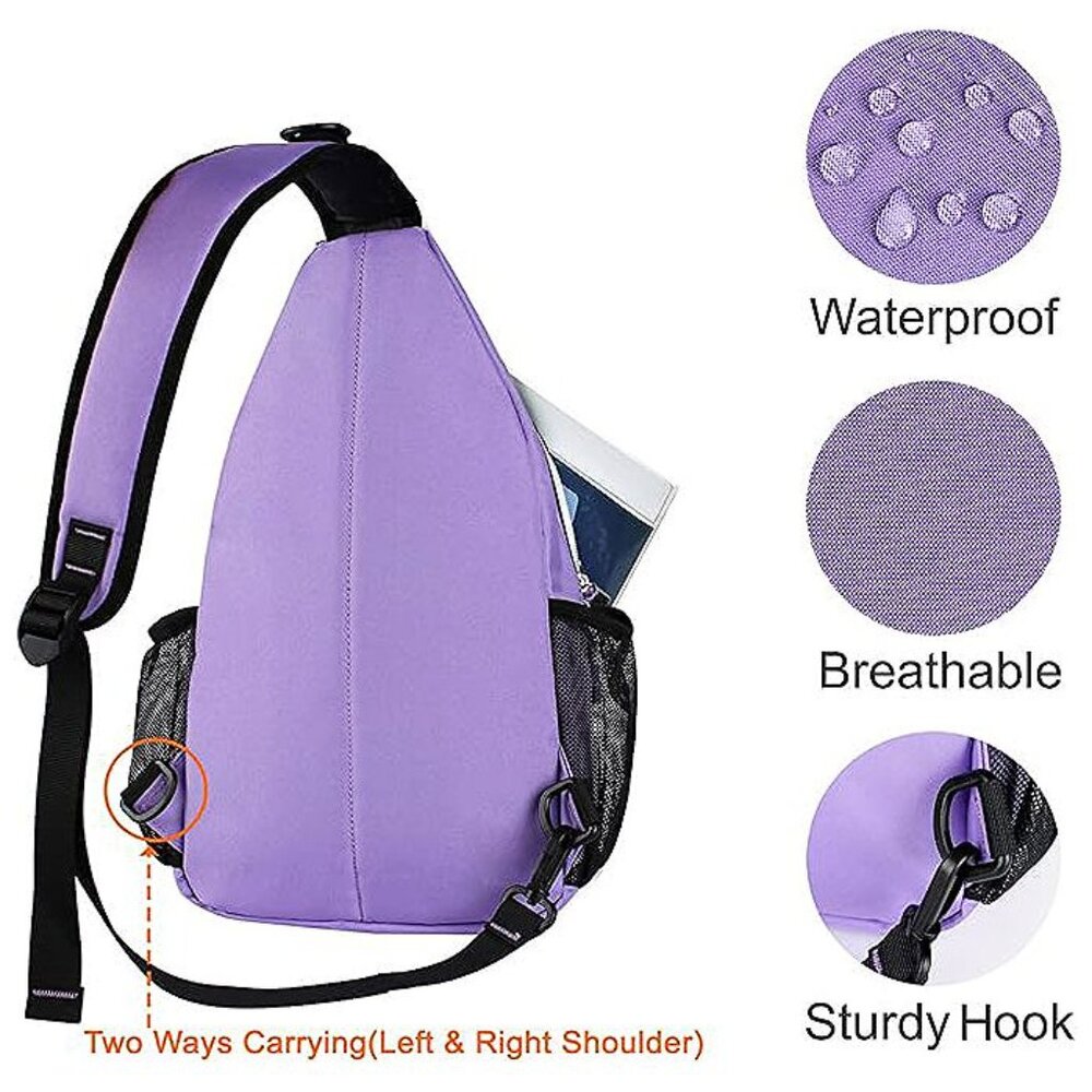 Sling Backpack, Multipurpose Crossbody Shoulder Bag Travel Hiking Light Purple - Picture 3 of 6